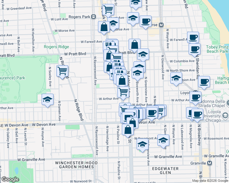 map of restaurants, bars, coffee shops, grocery stores, and more near in Chicago