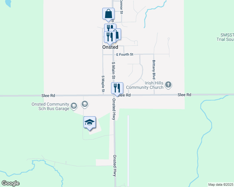 map of restaurants, bars, coffee shops, grocery stores, and more near 275 South Main Street in Onsted