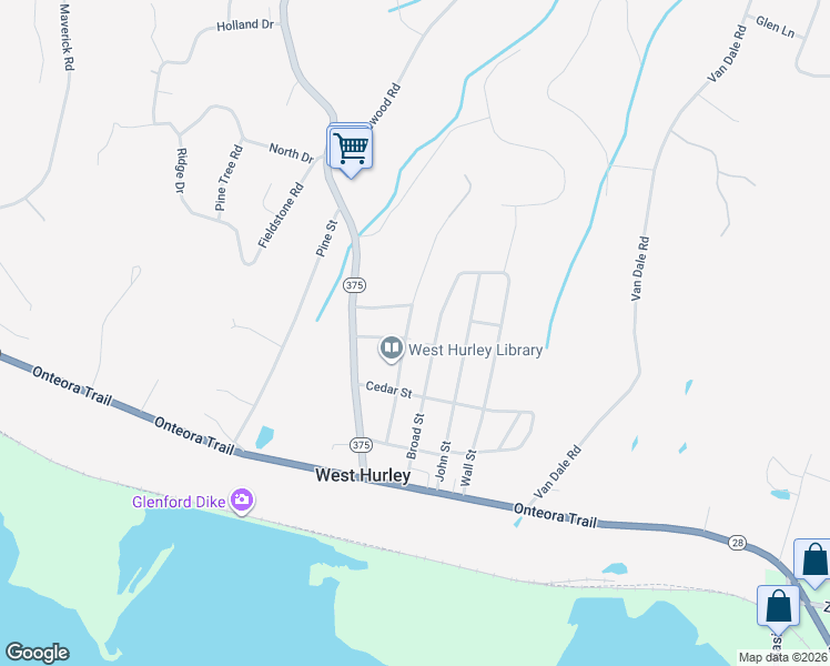 map of restaurants, bars, coffee shops, grocery stores, and more near 33 Clover Street in West Hurley