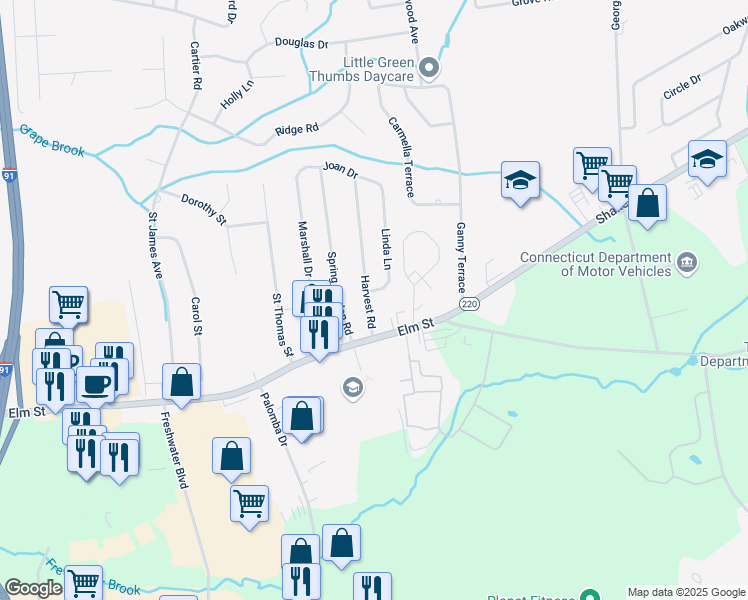 map of restaurants, bars, coffee shops, grocery stores, and more near 2B Harvest Road in Enfield