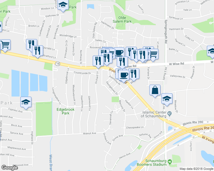 map of restaurants, bars, coffee shops, grocery stores, and more near 1862 Keystone Place in Schaumburg