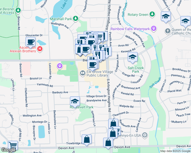 map of restaurants, bars, coffee shops, grocery stores, and more near 960 Elk Grove Town Center in Elk Grove Village