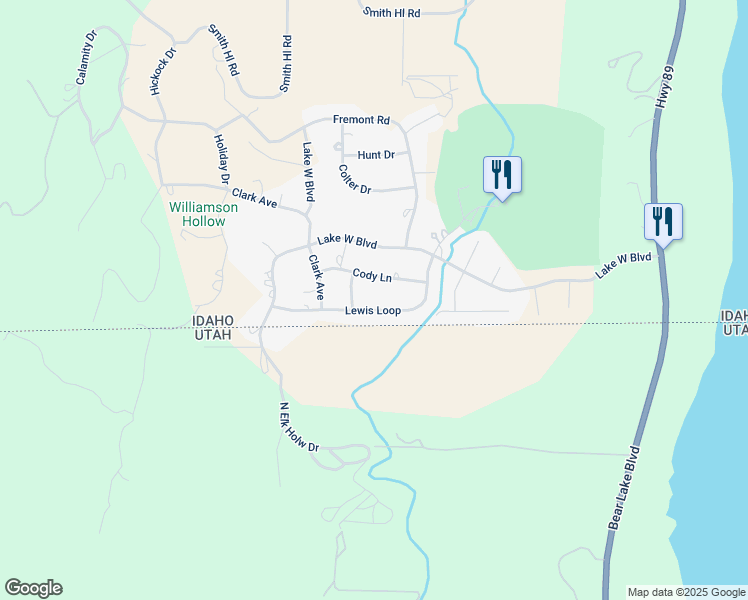 map of restaurants, bars, coffee shops, grocery stores, and more near 220 Lewis Loop in Fish Haven