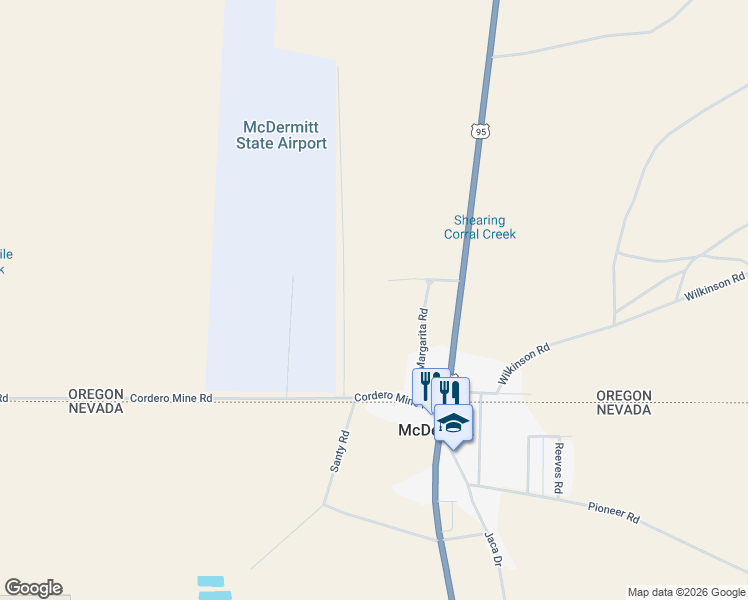 map of restaurants, bars, coffee shops, grocery stores, and more near Mc Dermitt Road in McDermitt