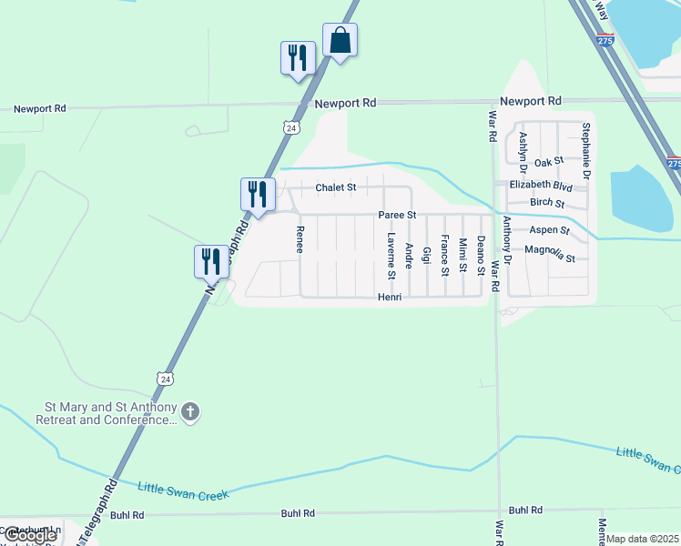 map of restaurants, bars, coffee shops, grocery stores, and more near 8516 Gidget Court in Monroe County