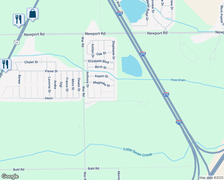 map of restaurants, bars, coffee shops, grocery stores, and more near 1895 Pine Street in Monroe County