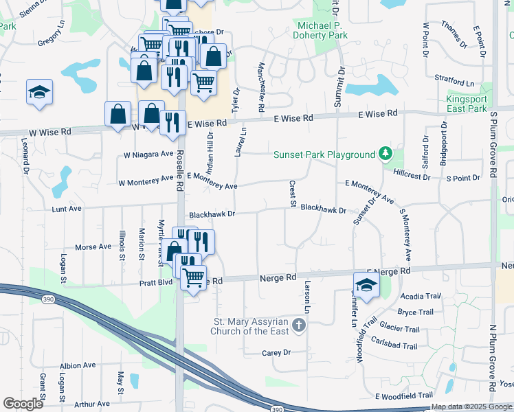 map of restaurants, bars, coffee shops, grocery stores, and more near 200 Blackhawk Drive in Schaumburg