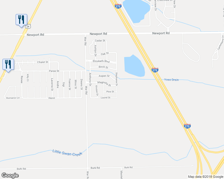 map of restaurants, bars, coffee shops, grocery stores, and more near 1895 Pine Street in Monroe County
