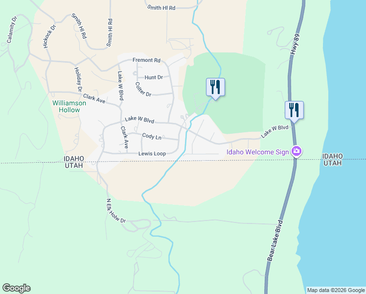 map of restaurants, bars, coffee shops, grocery stores, and more near 353 Lewis Loop in Fish Haven