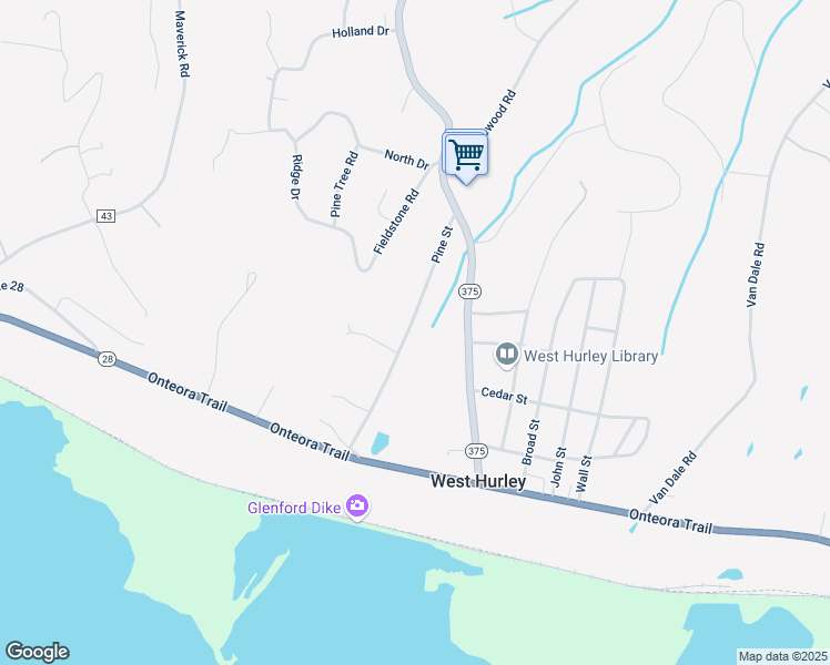 map of restaurants, bars, coffee shops, grocery stores, and more near 68 Pine Street in West Hurley