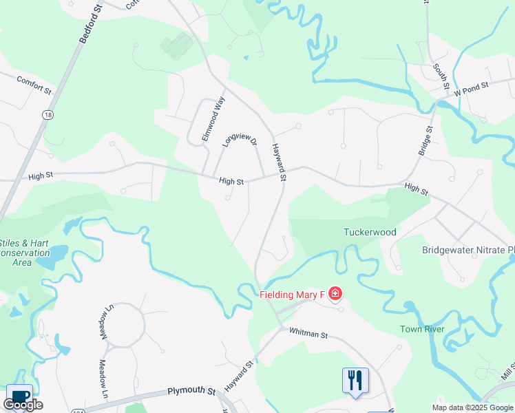 map of restaurants, bars, coffee shops, grocery stores, and more near 9 Yoke Road in Bridgewater