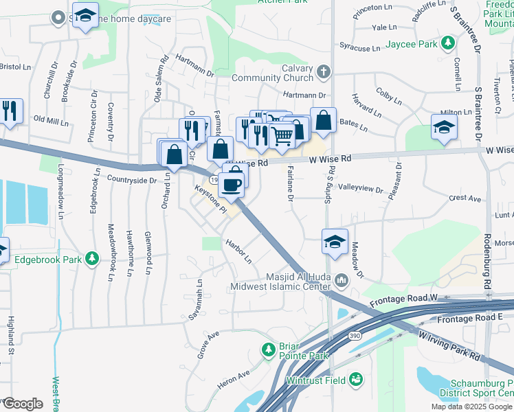 map of restaurants, bars, coffee shops, grocery stores, and more near 1800 Irving Park Road in Schaumburg