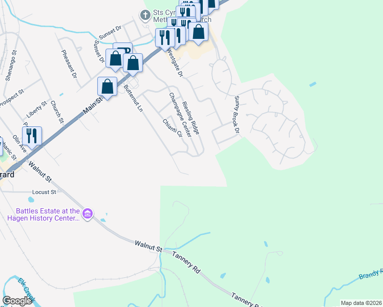 map of restaurants, bars, coffee shops, grocery stores, and more near 5591 Riesling Ridge in Girard