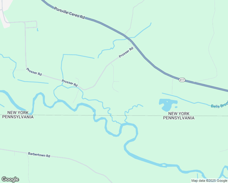 map of restaurants, bars, coffee shops, grocery stores, and more near 9871 Prosser Rd in Portville