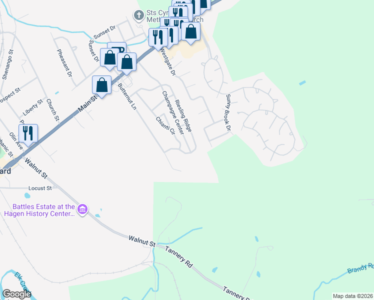 map of restaurants, bars, coffee shops, grocery stores, and more near 5591 Rielsing Ridge in Girard