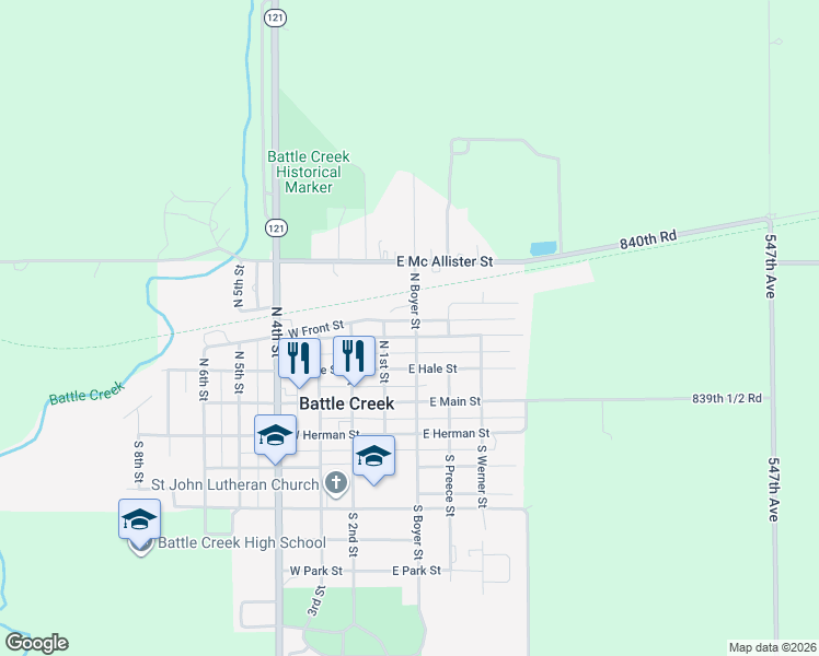 map of restaurants, bars, coffee shops, grocery stores, and more near 101-199 East O Neill Street in Battle Creek