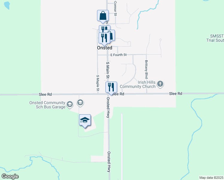map of restaurants, bars, coffee shops, grocery stores, and more near 275 South Main Street in Onsted