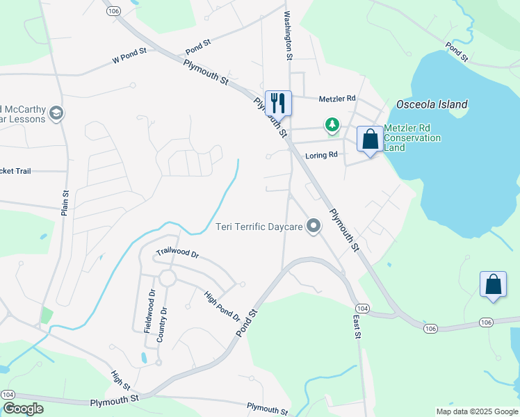 map of restaurants, bars, coffee shops, grocery stores, and more near 88 Roberts Road in Bridgewater