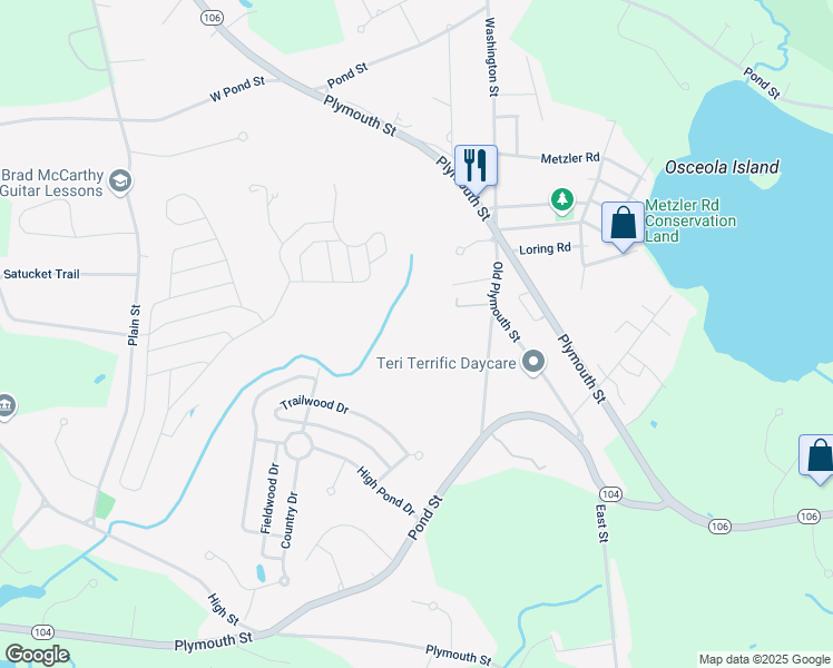 map of restaurants, bars, coffee shops, grocery stores, and more near 88 Roberts Road in Bridgewater