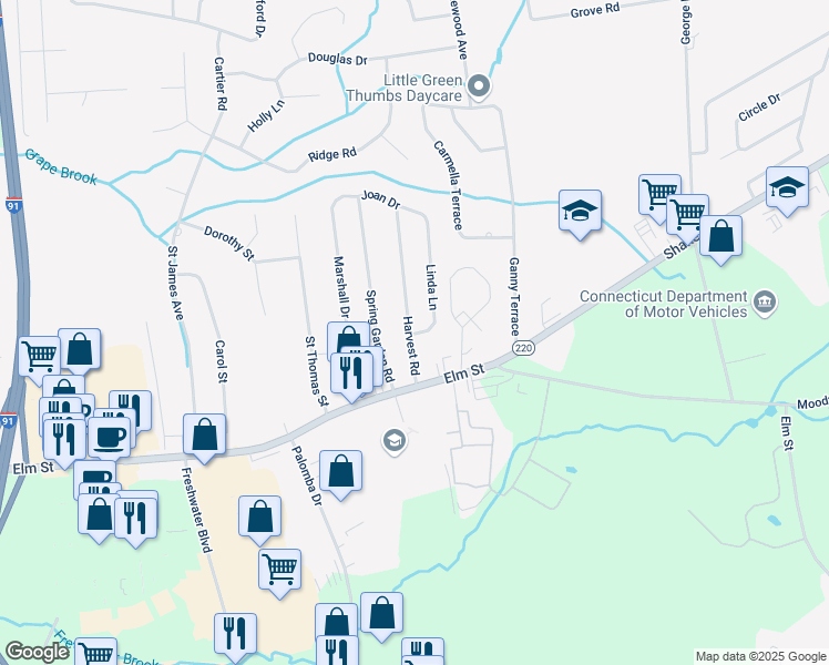 map of restaurants, bars, coffee shops, grocery stores, and more near 2B Harvest Road in Enfield