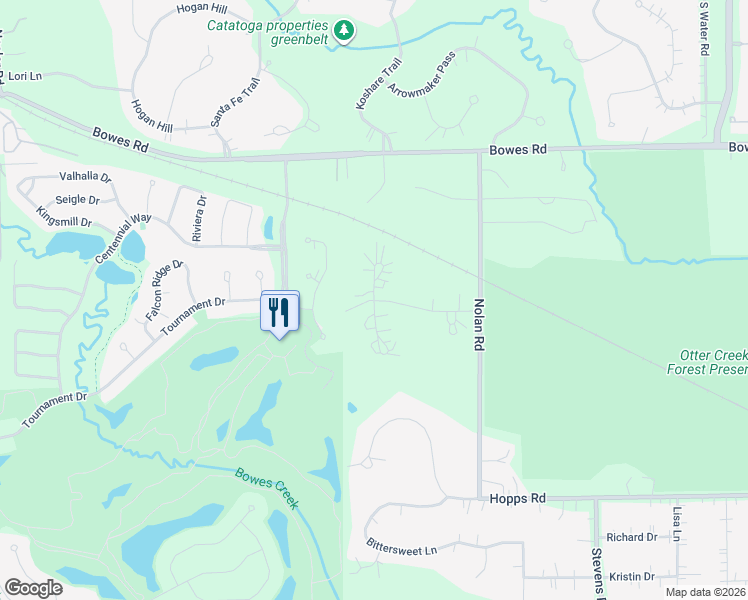 map of restaurants, bars, coffee shops, grocery stores, and more near Cross Creek Court in Elgin