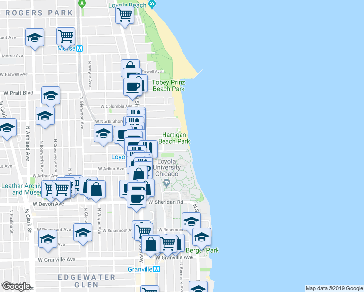 map of restaurants, bars, coffee shops, grocery stores, and more near 1026 West Loyola Avenue in Chicago
