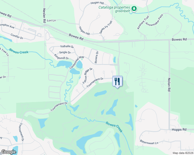 map of restaurants, bars, coffee shops, grocery stores, and more near 3525 Tournament Drive in Elgin
