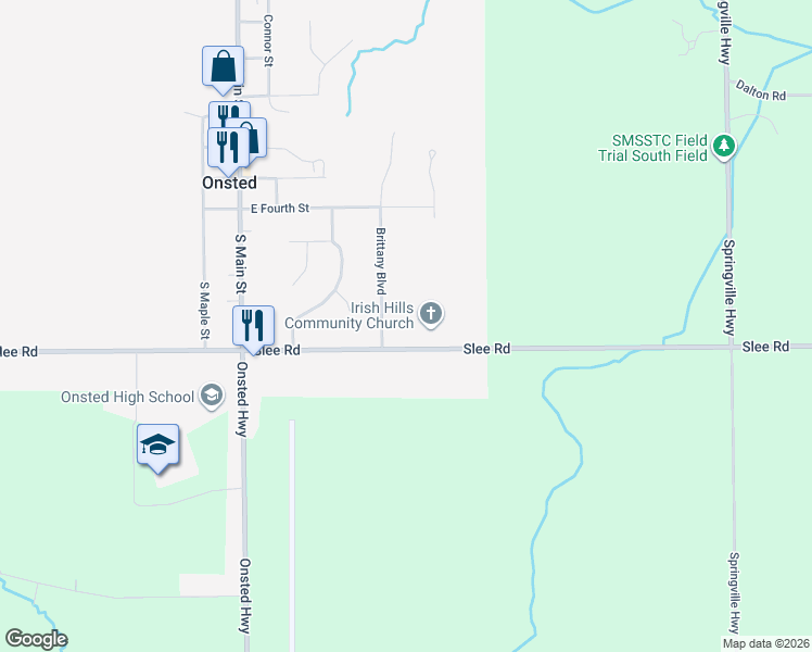 map of restaurants, bars, coffee shops, grocery stores, and more near 267 Brittany Boulevard in Onsted