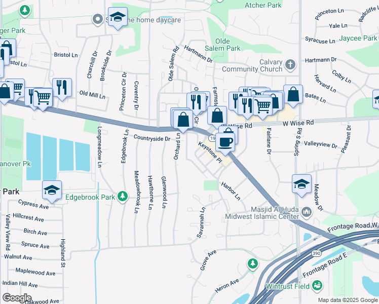 map of restaurants, bars, coffee shops, grocery stores, and more near 1862 Keystone Place in Schaumburg