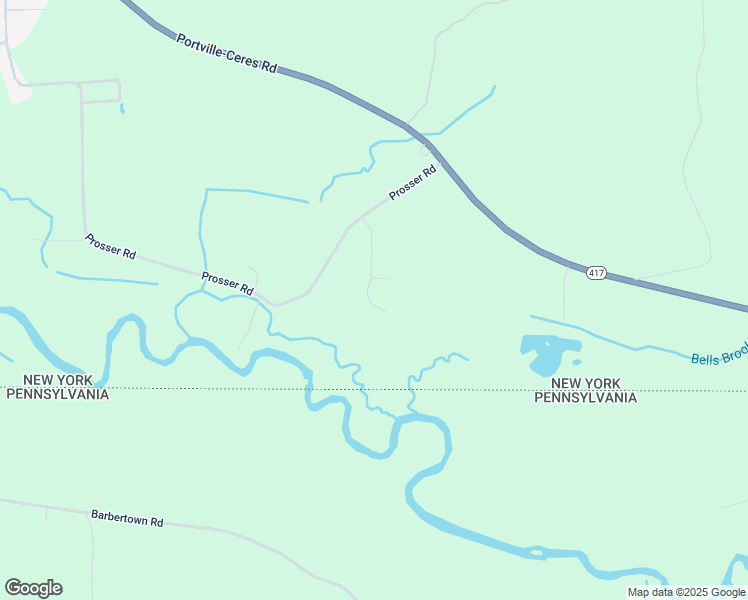 map of restaurants, bars, coffee shops, grocery stores, and more near 9871 Prosser Rd in Portville