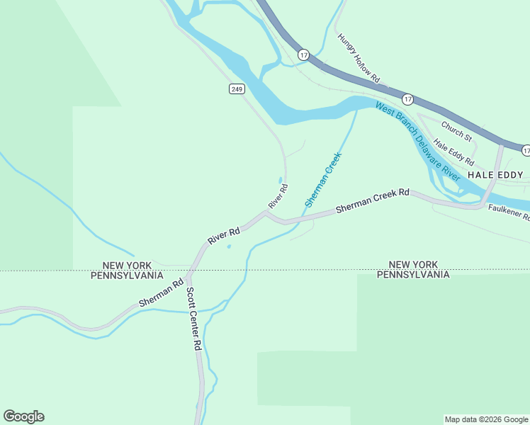 map of restaurants, bars, coffee shops, grocery stores, and more near Sherman Creek Road & River Road in Deposit