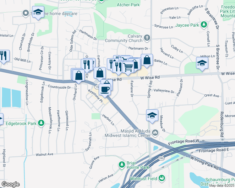 map of restaurants, bars, coffee shops, grocery stores, and more near 1298 Mercury Drive in Schaumburg