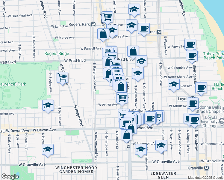 map of restaurants, bars, coffee shops, grocery stores, and more near in Chicago