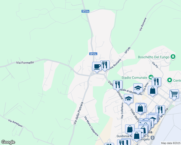 map of restaurants, bars, coffee shops, grocery stores, and more near 12 Via del Lavoro in Guidonia Montecelio