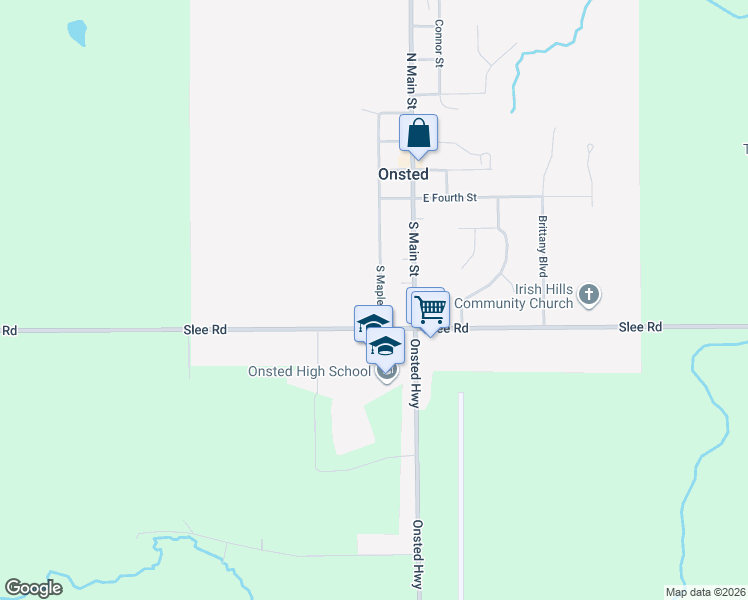 map of restaurants, bars, coffee shops, grocery stores, and more near 200 South Maple Street in Onsted