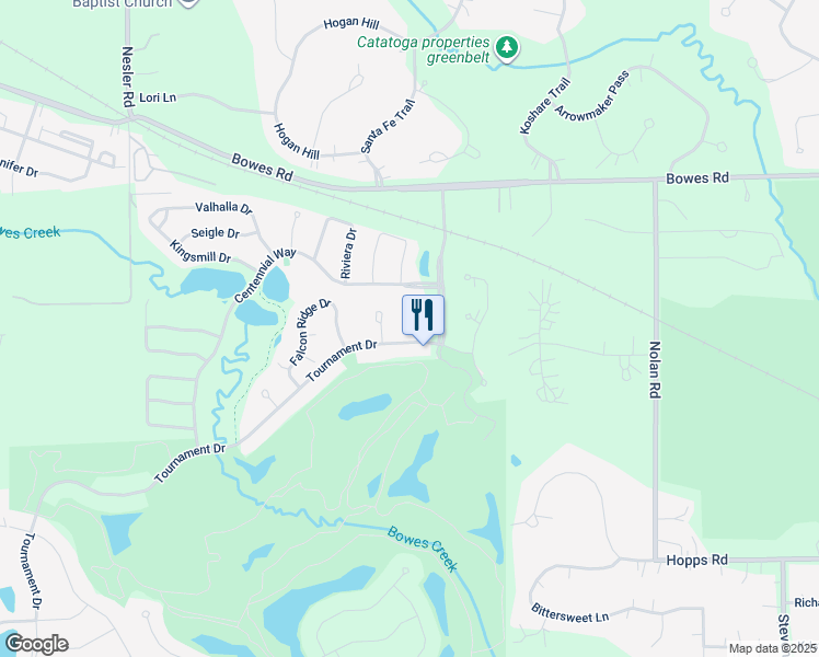 map of restaurants, bars, coffee shops, grocery stores, and more near 3517 Tournament Drive in Elgin