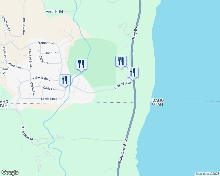 map of restaurants, bars, coffee shops, grocery stores, and more near 15 Lake West Boulevard in Fish Haven