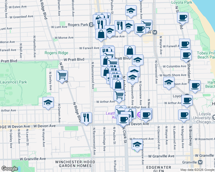 map of restaurants, bars, coffee shops, grocery stores, and more near in Chicago