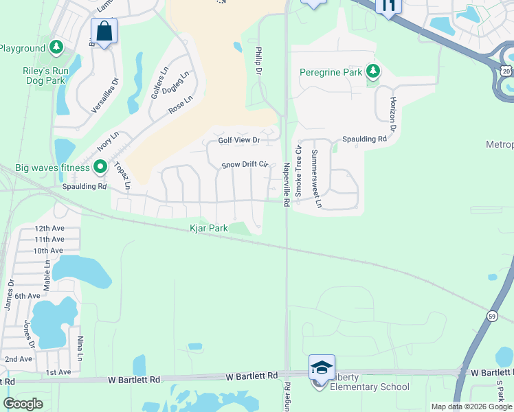map of restaurants, bars, coffee shops, grocery stores, and more near 377 Persimmon Court in Bartlett