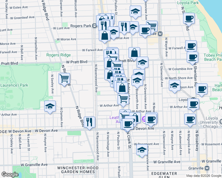 map of restaurants, bars, coffee shops, grocery stores, and more near in Chicago