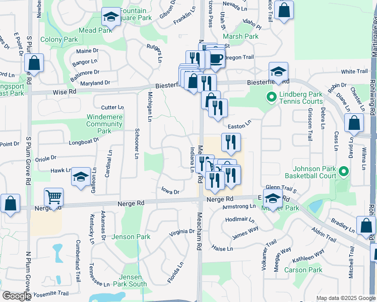 map of restaurants, bars, coffee shops, grocery stores, and more near 774 Indiana Lane in Elk Grove Village