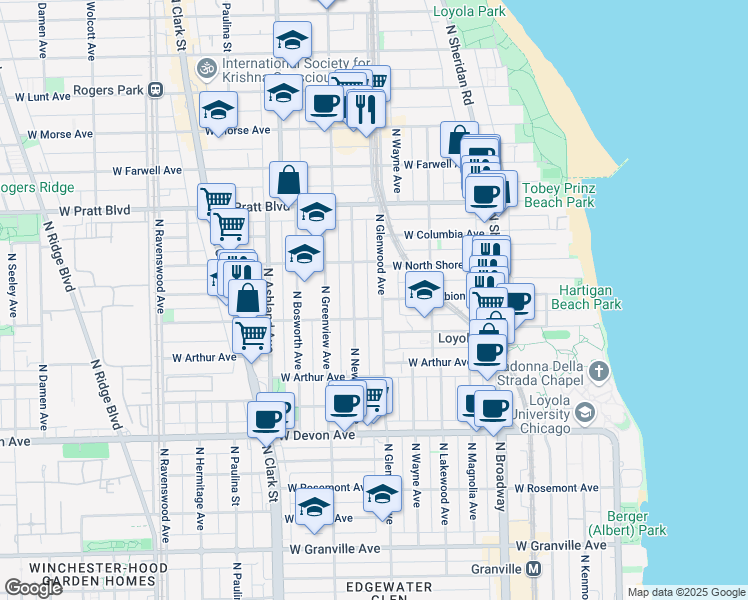 map of restaurants, bars, coffee shops, grocery stores, and more near in Chicago