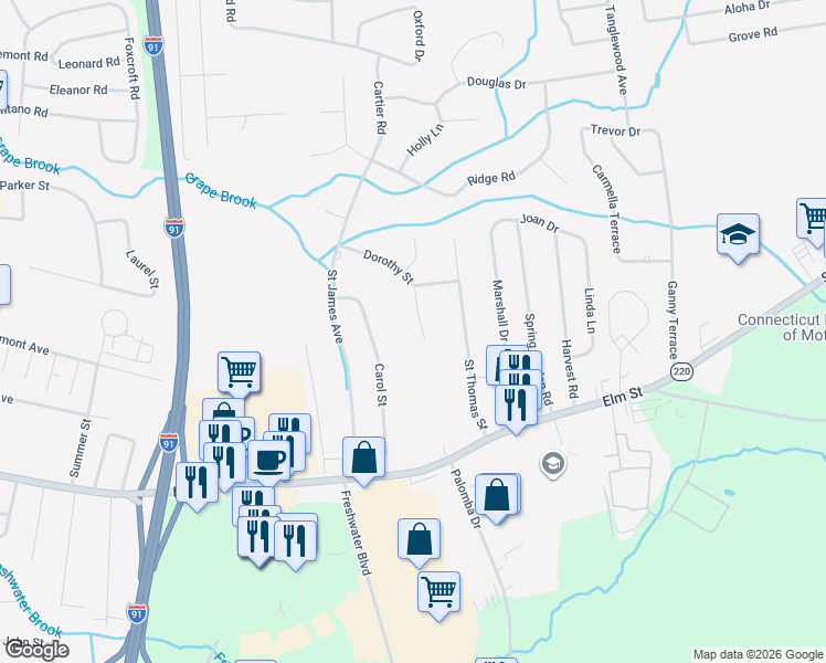 map of restaurants, bars, coffee shops, grocery stores, and more near 6 Montclair Drive in Enfield