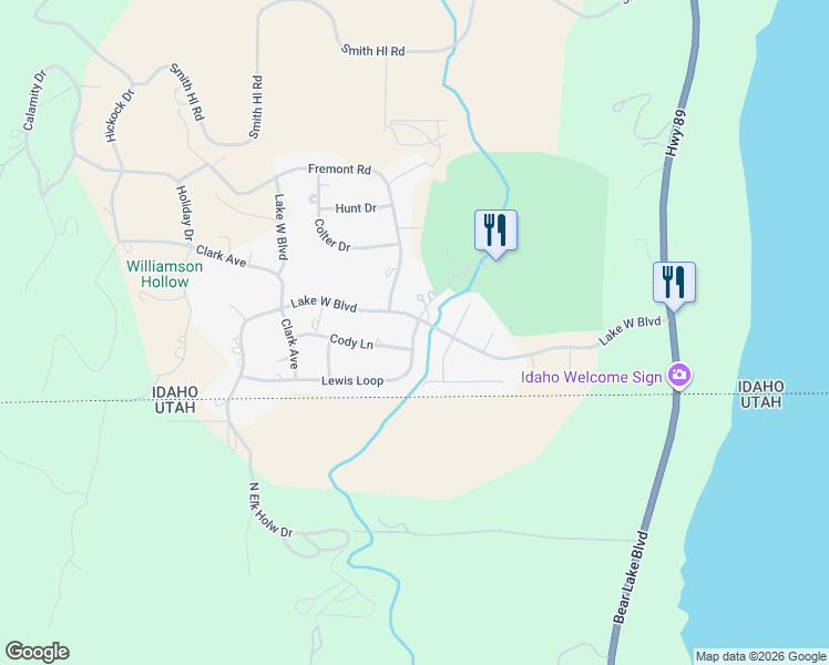 map of restaurants, bars, coffee shops, grocery stores, and more near Lewis Loop Road in Fish Haven