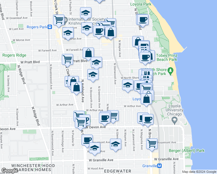 map of restaurants, bars, coffee shops, grocery stores, and more near in Chicago