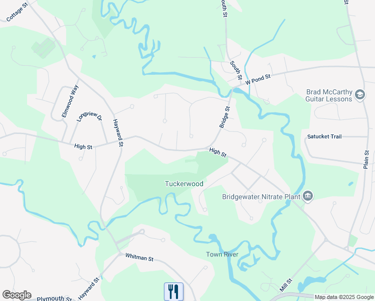 map of restaurants, bars, coffee shops, grocery stores, and more near 1074 High Street in Bridgewater