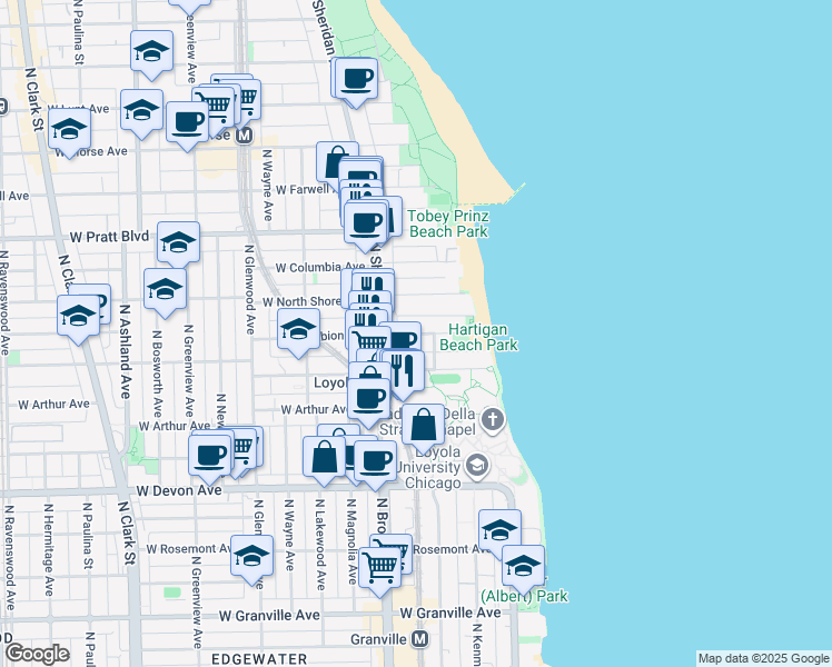 map of restaurants, bars, coffee shops, grocery stores, and more near 1132 West Albion Avenue in Chicago