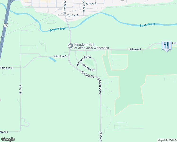 map of restaurants, bars, coffee shops, grocery stores, and more near 1422-1498 City View Drive in Denison