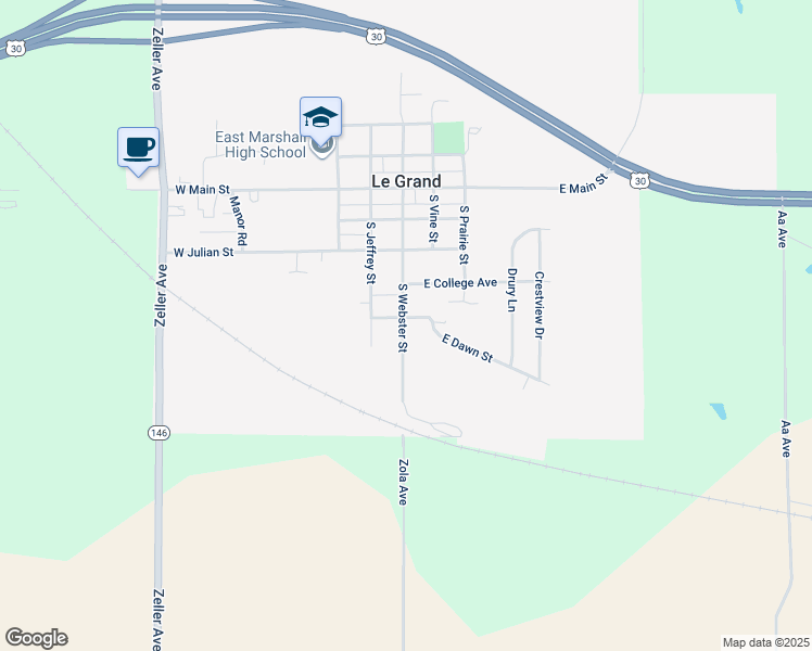 map of restaurants, bars, coffee shops, grocery stores, and more near in Le Grand