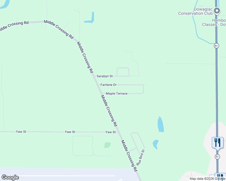 map of restaurants, bars, coffee shops, grocery stores, and more near 28757 Fairlane Drive in Dowagiac